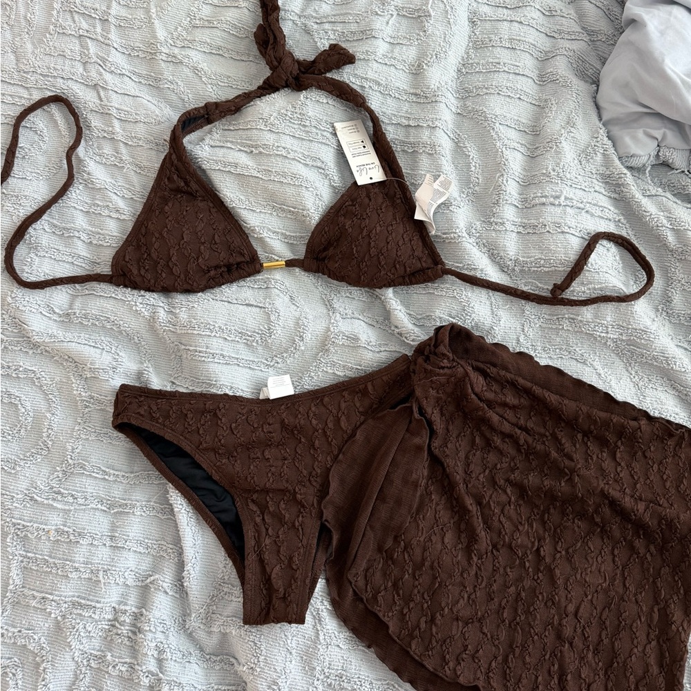 NWT Cupshe Brown Textured Bikini Set & Cover